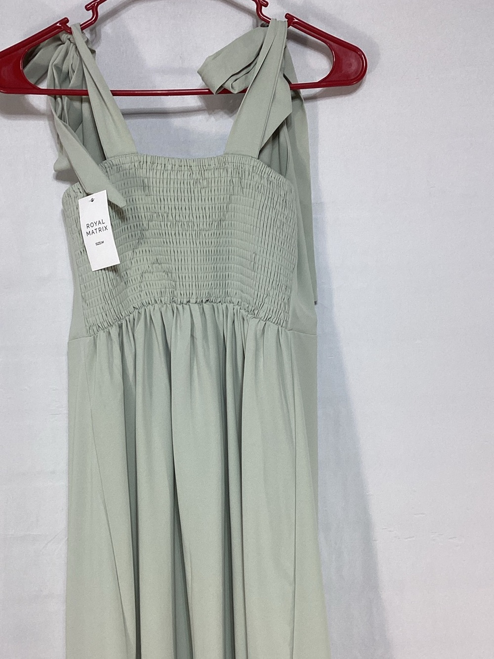 NWT Medium Sage Tie-Shoulder Maxi Dress with Waist Sash - Picture 7 of 13
